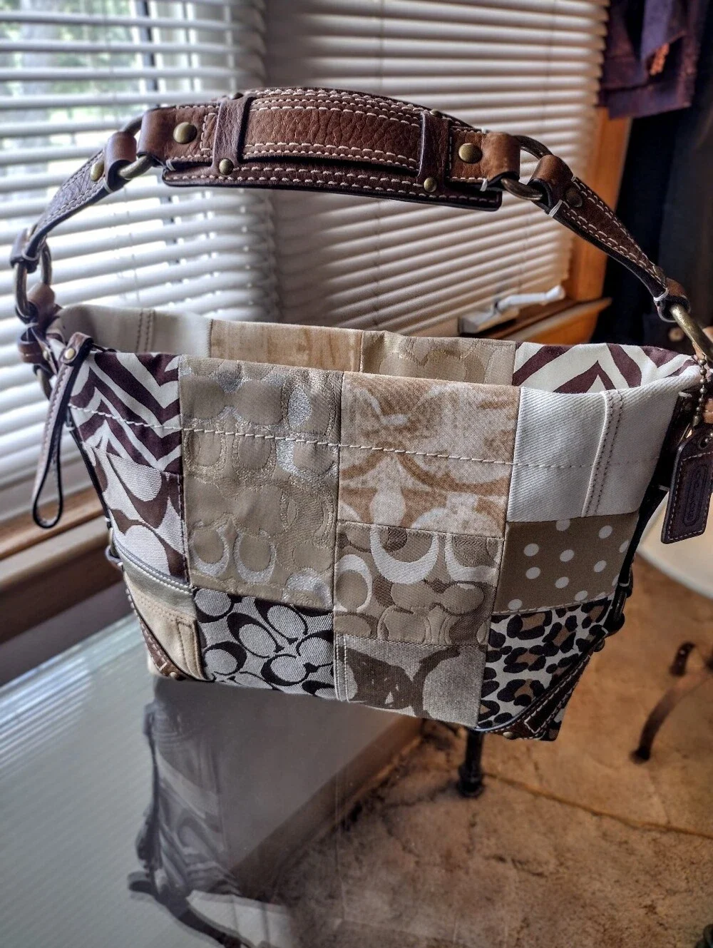 Vintage Coach Carly 10814 Tan, Gold Patchwork Hobo Shoulder Bag with Hangtag